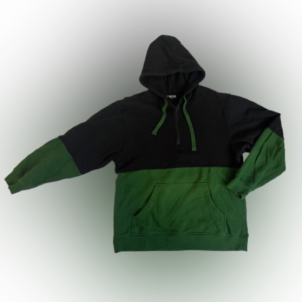 Wellington Men’s Black Green Block 1/4 Zip Sweatshirt Hoodie. Size L